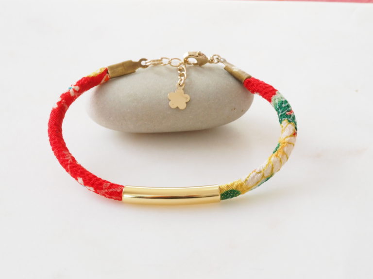 bracelet japonais, tissu de Kimono, cordon Chirimen