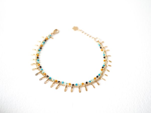 bracelet double rangs, perles japonaises, chaîne dorée à l'or fin