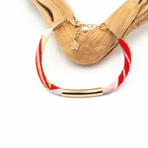 Bracelet en tissu de Kimono rouge et beige