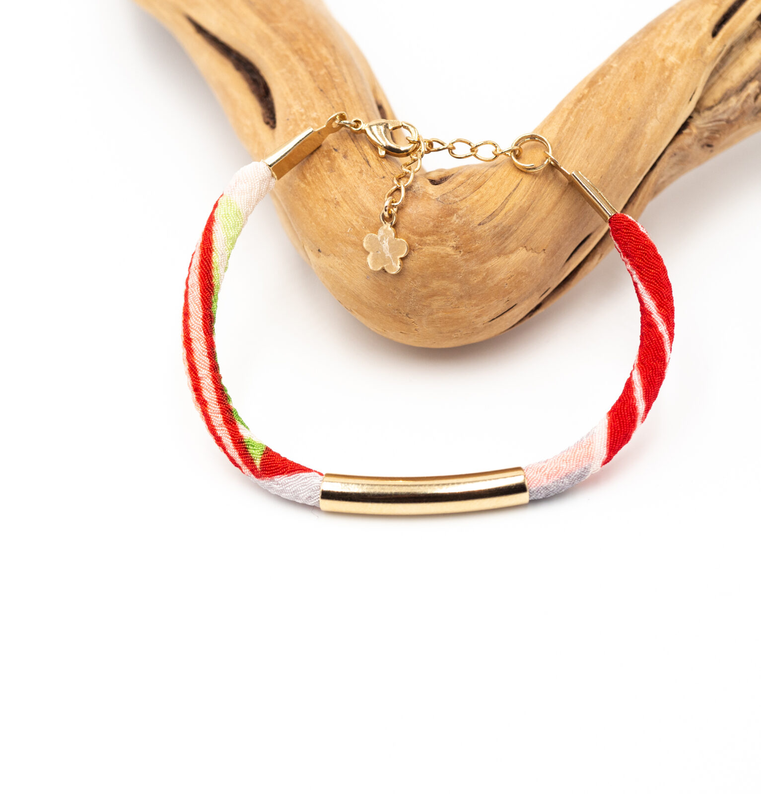 Bracelet en tissu de Kimono rouge et beige