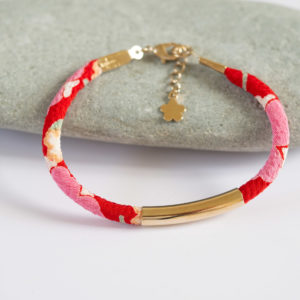 Bracelet en tissu de Kimono rose et rouge