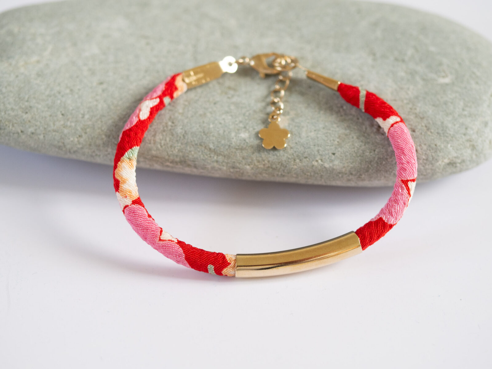 Bracelet en tissu de Kimono rose et rouge