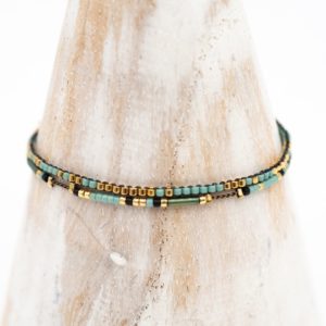 Bracelet double bleu-vert perles japonaises