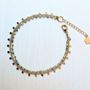 Bracelet double rangs, vert et doré
