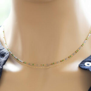 Collier double vert, perles Miyuki