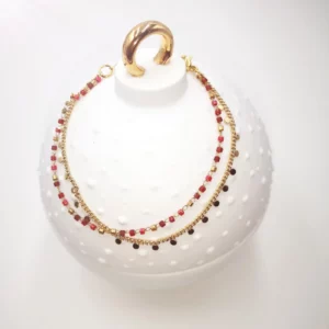 Bracelet double rangs, rouge et doré