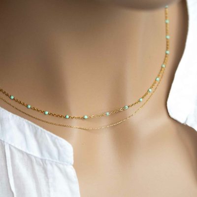Collier ultra fin, minimaliste, double rangs, délicat