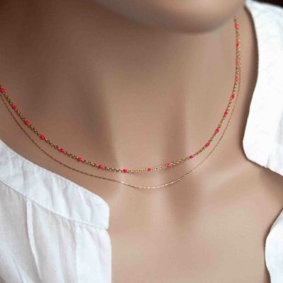 Collier minimaliste, double rangs, délicat