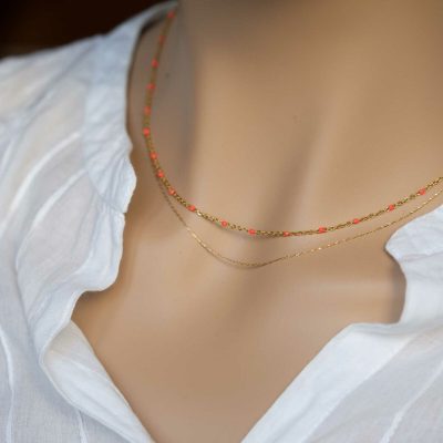 Collier minimaliste, double rangs, délicat
