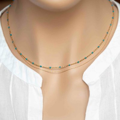 Collier minimaliste, double rangs, délicat